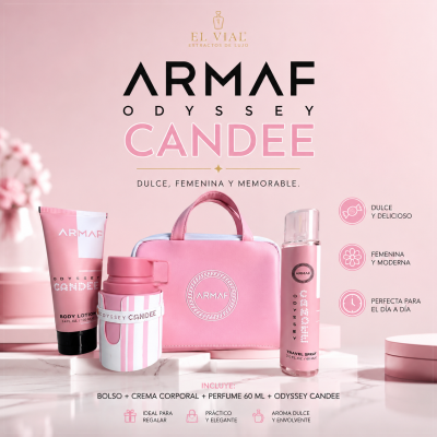 Kit Armaf Odyssey Candee Perfume + Splah +Crema Corporal + Bolso